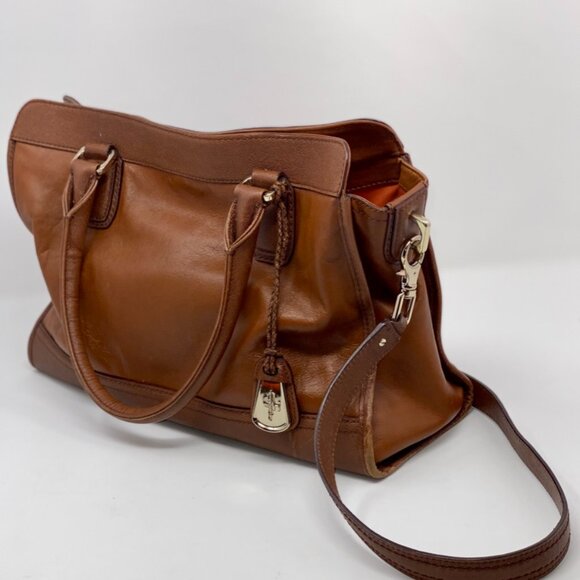 Cole Haan Brown Leather Satchel Bag Shoulder Crossbody Gold Turnlock - Picture 2 of 9
